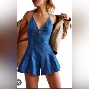 Blue Denim Halter Romper